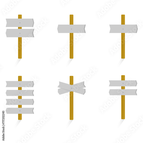 Wooden sign posts isolated set on white background. Vector sign