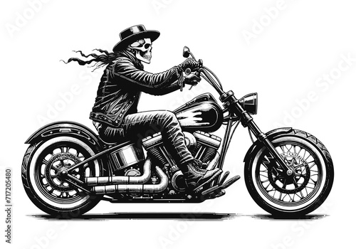 lo scheletro motociclista su moto. Generative AI photo