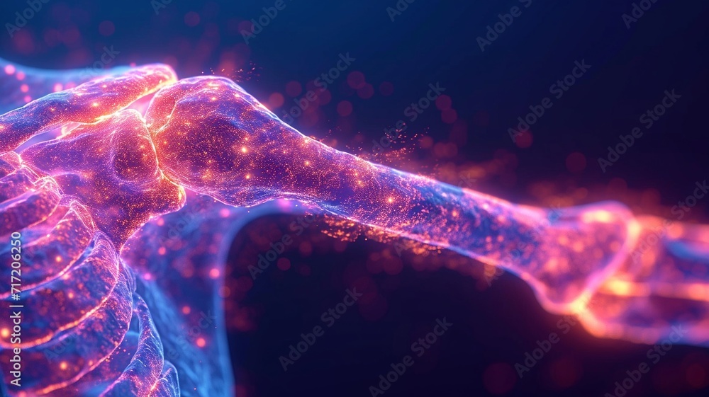 Shoulder joint inflammation, on a blue background,generative ai Shoulder joint inflammation, on a blue background,generative ai
