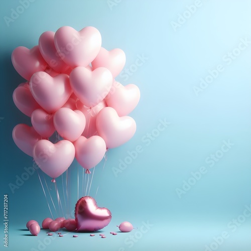 Pink Heart-Shaped Balloons Floating Against a Soft Blue Background