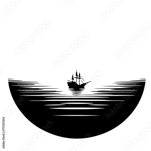 Vászonkép pirate ship resting on a bay Vector Logo Art