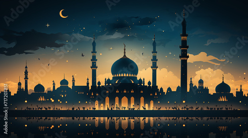 Foto Free_vector_Arabic_background_with_mosque_silhouette