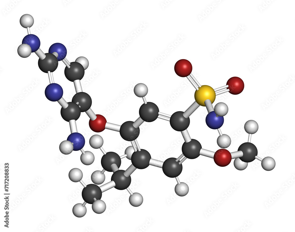 Gefapixant drug molecule. 3D rendering. Gefapixant drug molecule. 3D rendering.
