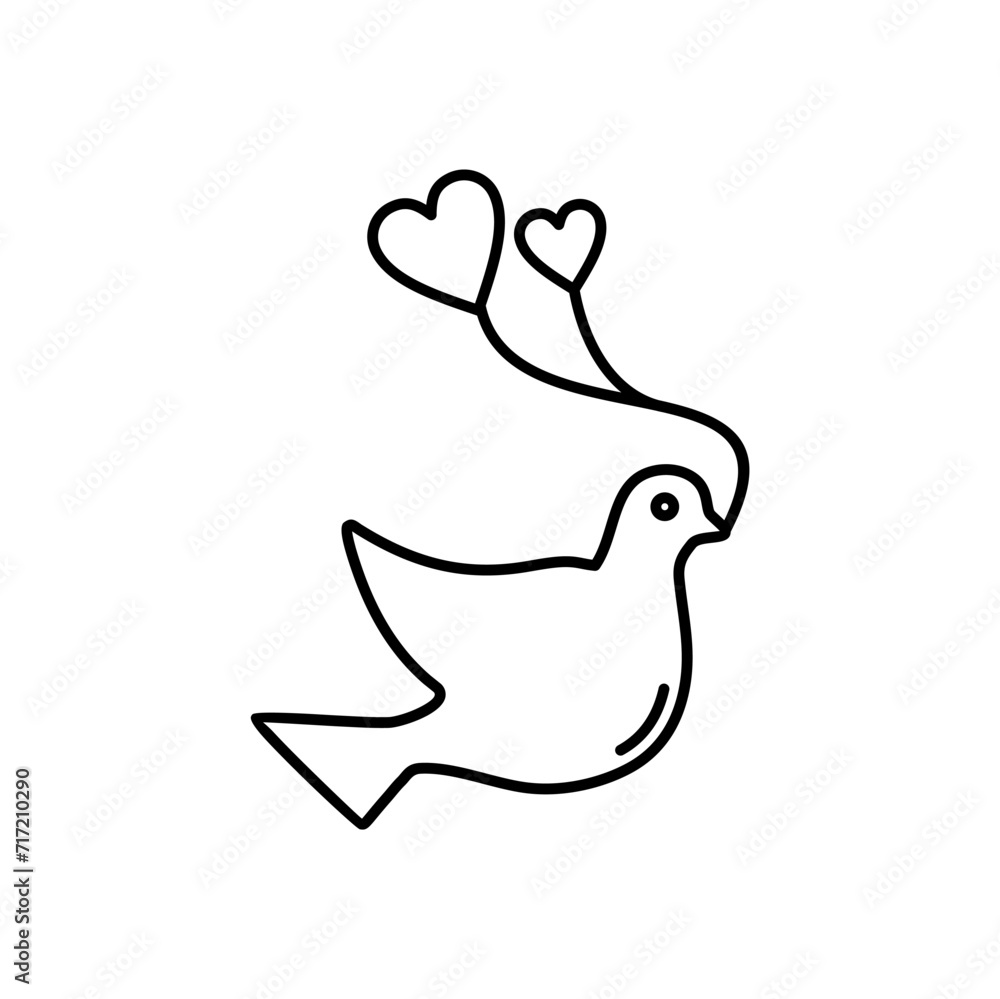 Dove with heart. Doves bring love. Love message illustration.icon in line style isolated white background. Dove with heart. Doves bring love. Love message illustration.icon in line style isolated white background.