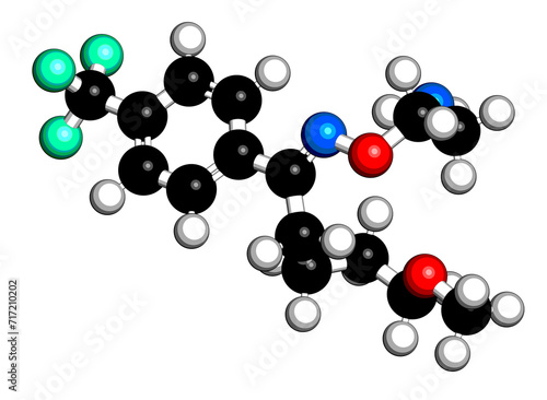 Fluvoxamine drug molecule (SSRI). 3D rendering.