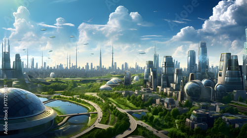 cityscape powered entirely by renewable