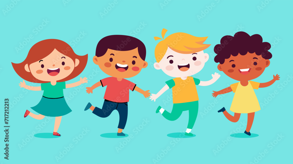 Happy multicultural children playing together vector illustration Happy multicultural children playing together vector illustration