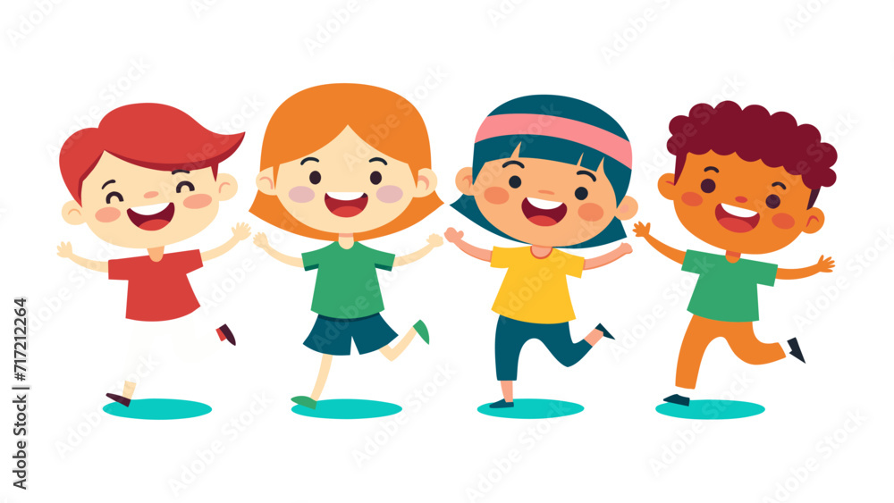 Happy cartoon children jumping with joy and excitement