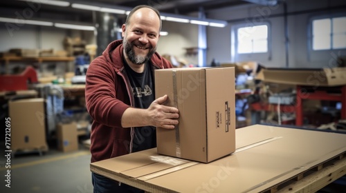 Volunteer prepares a box for charity