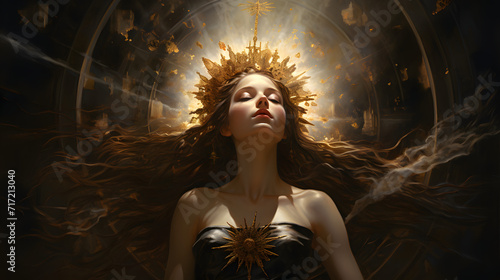 A woman clothed with the sun, with the moon under her feet and a crown of twelve stars on her head.  She was pregnant and cried out in pain as she was about to give birth