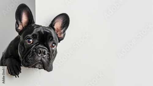 French Bulldog peeking around corner © TheosArtTavern