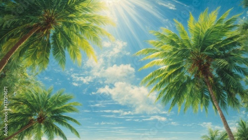 Top view of sky with palm trees