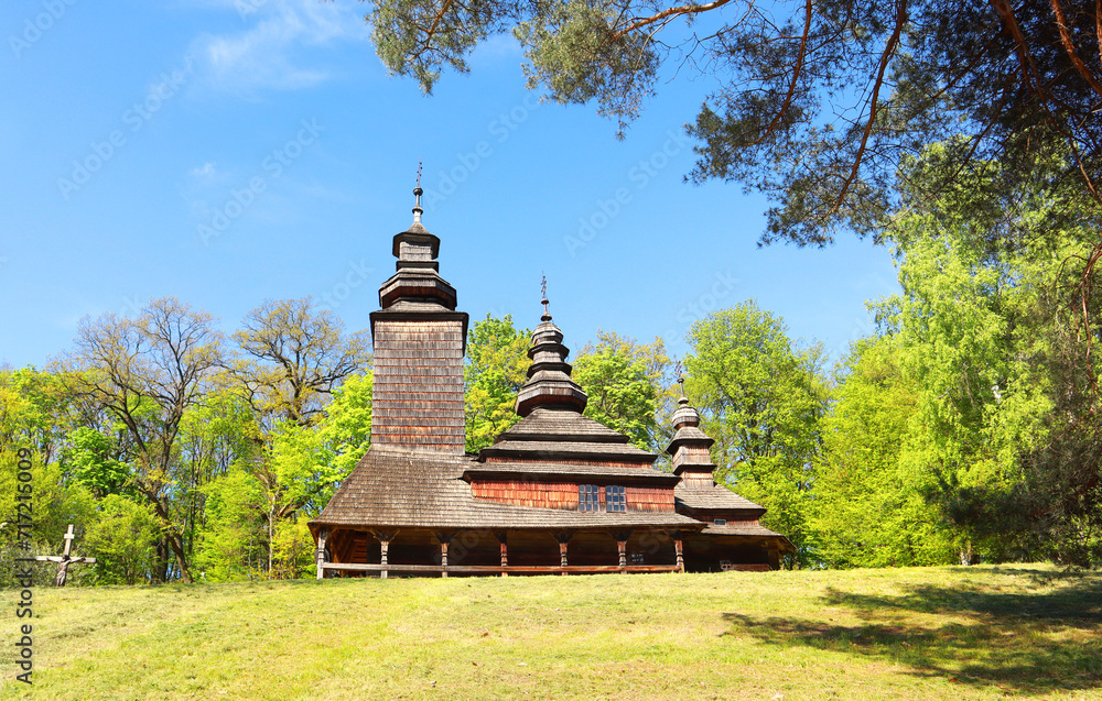Wooden Church of St. Veils (Transcarpathia) in skansen Pirogovo in Kyiv, Ukraine