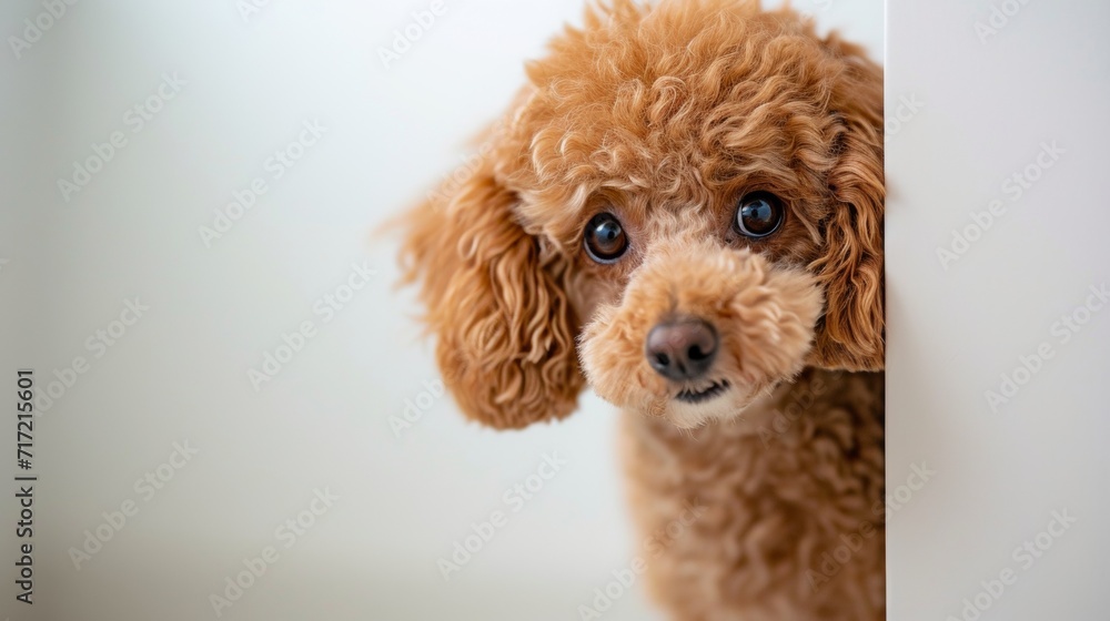 Poodle Dog peeking around corner Poodle Dog peeking around corner