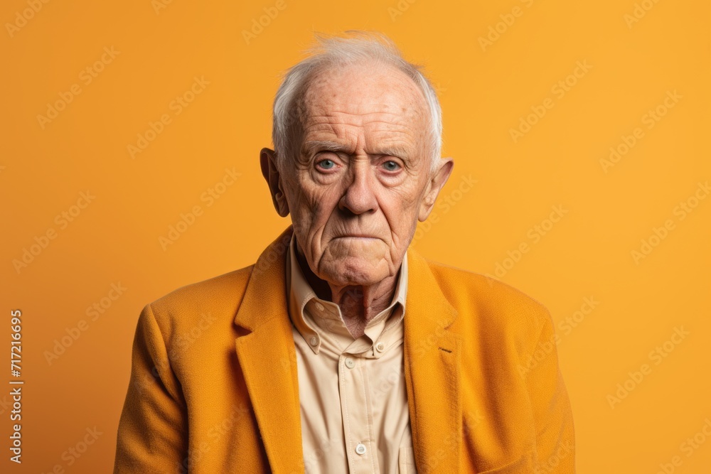 Portrait of an old man on a yellow background. Studio shot Portrait of an old man on a yellow background. Studio shot