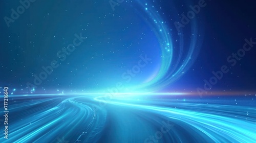 background with motion blur  Blue light trails flow smoothly  creating a sense of speed and motion in a vibrant and futuristic abstract scene..