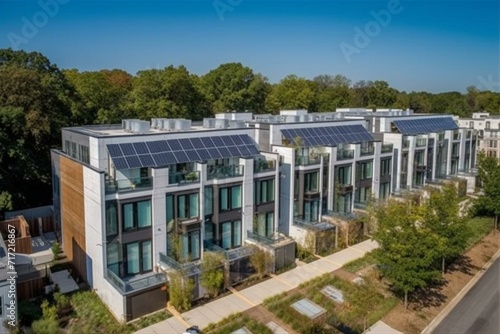 Lovely modern residences featuring rooftop solar panels. Generative AI © Lirien