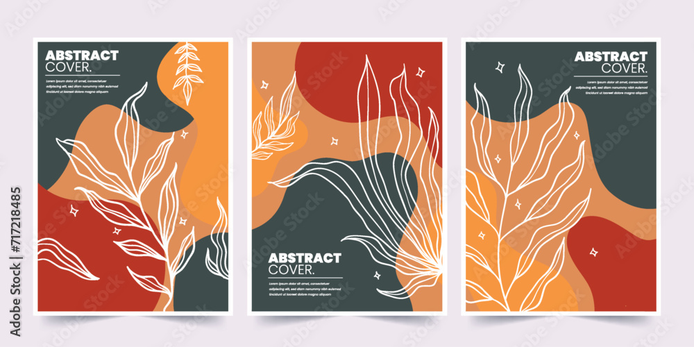 Hand drawn abstract shapes cover collection, business cover background template.
