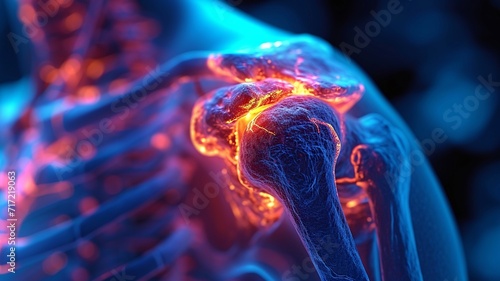 Shoulder joint inflammation, on a blue background,generative ai © JKLoma