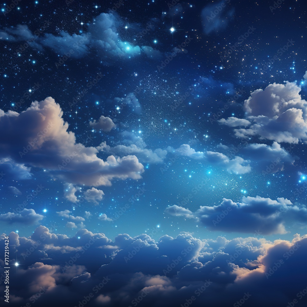 Night sky with clouds and stars. Vector illustration, Ai Generated