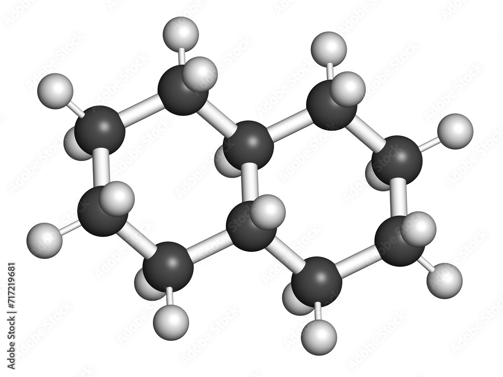 Decalin solvent molecule. 3D rendering. Decalin solvent molecule. 3D rendering.