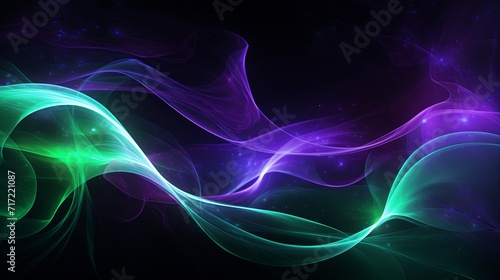 Glowing emerald and violet light beams dancing together