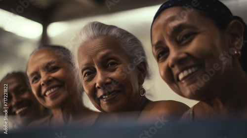 portrait of three multicultural senior women looking at camera photo