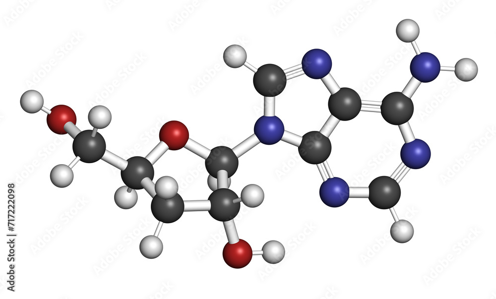 Cordycepin molecule. 3D rendering. Cordycepin molecule. 3D rendering.