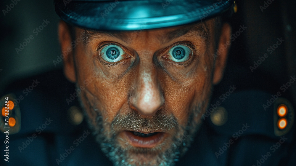 Portrait of a policeman with a scared face Portrait of a policeman with a scared face
