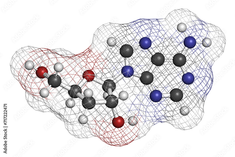 Cordycepin molecule. 3D rendering.