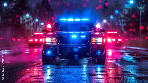 Rainy Evening Patrol: Police Car Navigates City Roads with Vigilance in the Wet Twilight © Daniel