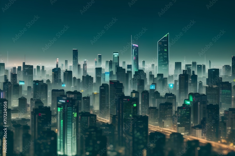 city skyline in the night cyberpunk city
