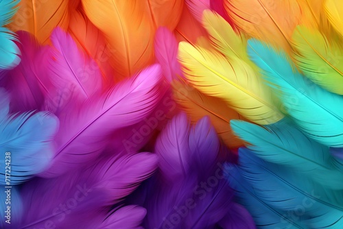 Rainbow Colorful fluffy Macaw Feathers Background, Feathers background, Colorful Feathers Wallpaper, Macaw bird feathers pattern, AI Generative
