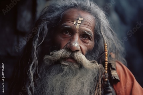 Elderly bearded Hinduism divine guru. Holy Indian spiritual divine hanuman. Generate ai