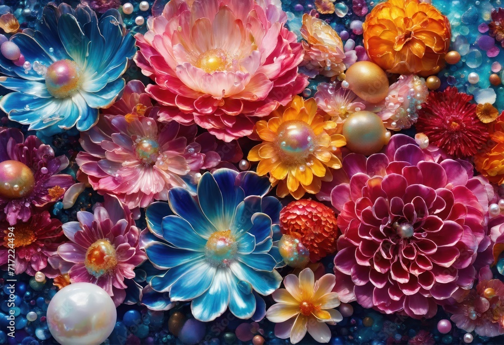Un fond de fleurs coloré avec des perles nacrées - generative AI
