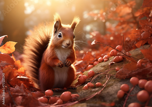 Eichhörnchen im Wald, farbenfrohe und bunte Natur photo