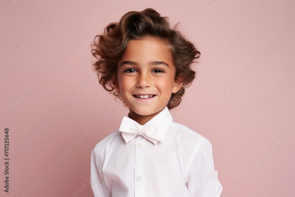 Portrait of a little girl in a white shirt on a pink background Portrait of a little girl in a white shirt on a pink background