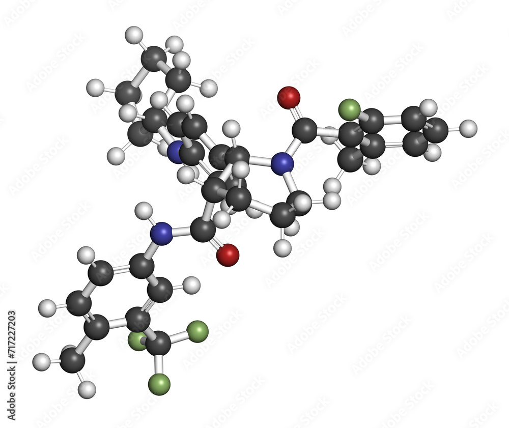 Avacopan drug molecule. 3D rendering. Avacopan drug molecule. 3D rendering.