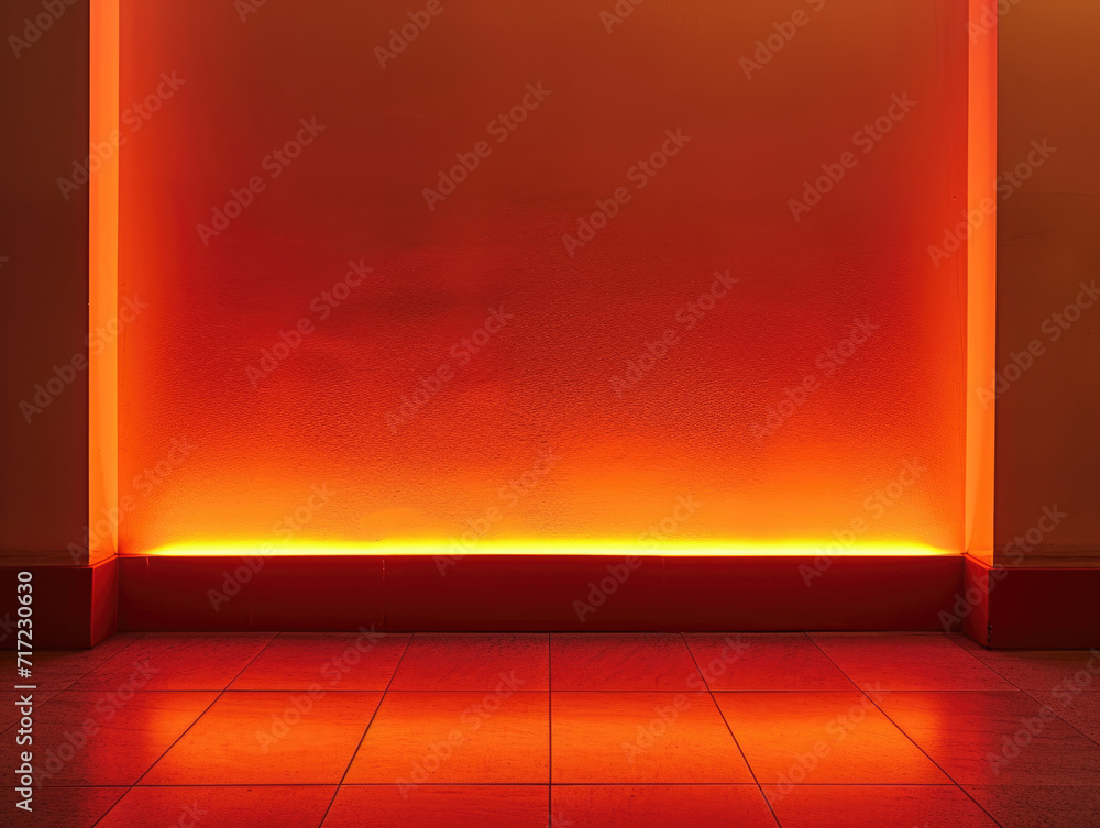 A clean wall illuminated from below with neon orange light