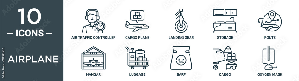 Airplane Outline Icon Set Includes Thin Line Air Traffic Controller