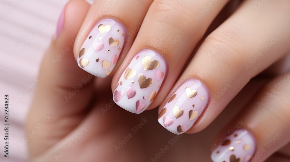 Nail design for Valentine's Day. Trendy manicure. Nails with hearts. Romantic manicure Nail design for Valentine's Day. Trendy manicure. Nails with hearts. Romantic manicure