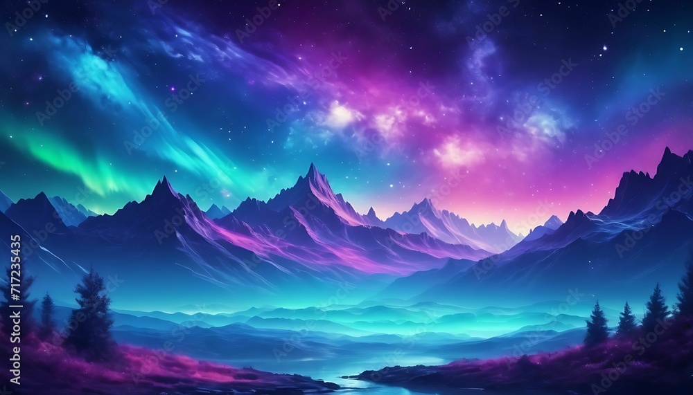 Beautiful Milky way galaxy, fantasy starry night sky, green blue and purple colorful, galaxy and aurora 4k wallpaper  created with generative ai	