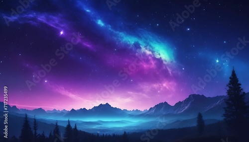 Beautiful Milky way galaxy, fantasy starry night sky, green blue and purple colorful, galaxy and aurora 4k wallpaper  created with generative ai  © Chaudhry