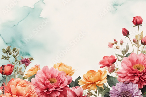 Flowers banner mockup  colorful  watercolor  copy space  Mother s day  8 march