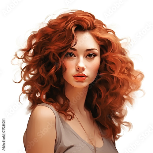 Portrait of a young beautiful woman with volumetric curls on a white background.