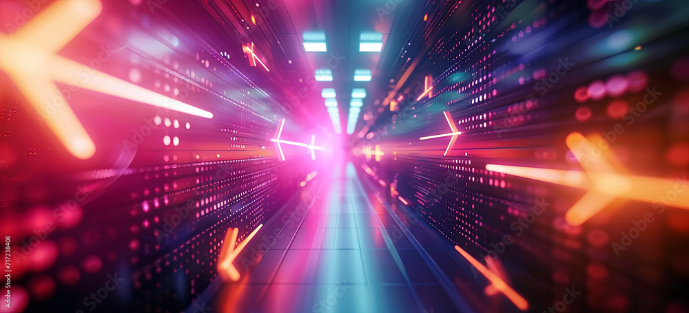 Fototapeta premium Data traveling through a high-speed network tunnel, with streaks of light representing digital information in motion