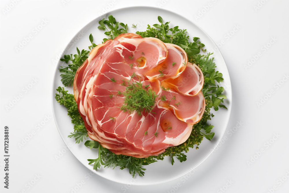 Glazed ham on white plate 