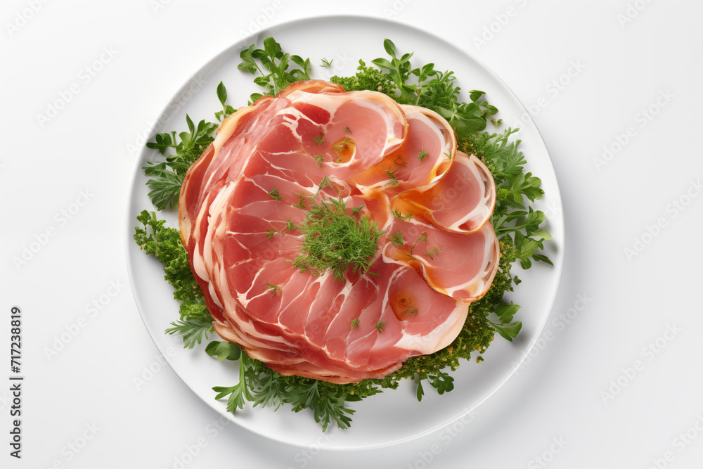 Glazed ham on white plate Glazed ham on white plate
