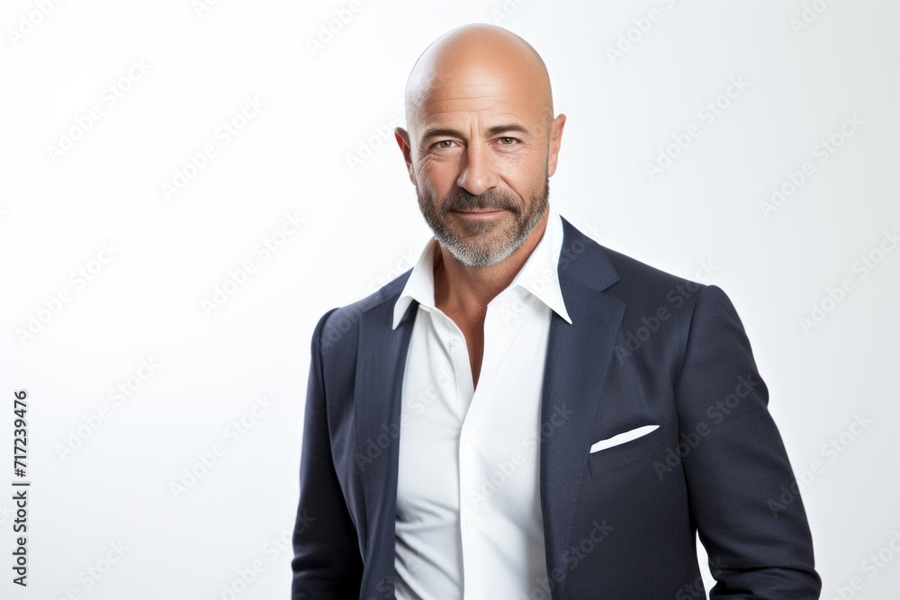 Confident mature businessman looking at camera and smiling while standing against grey background Confident mature businessman looking at camera and smiling while standing against grey background