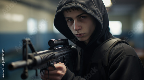 High Schooler with a machine gun photo